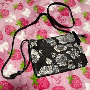 Fiorelli Black Floral Crossbody Bag PU Polyester Elegant